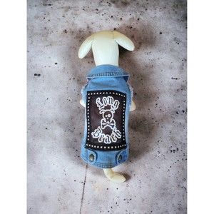 Rocker dog battle vest, custom denim, punk rock dog, Long Beach custom your city